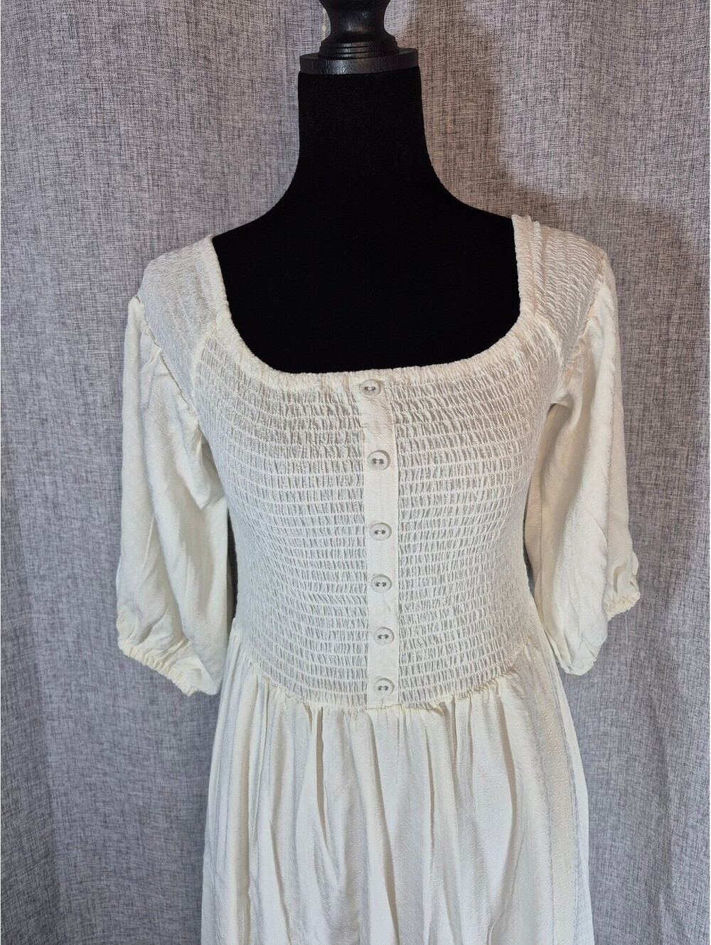 Size Large Coco + Jaimeson Ivory Smocked Lace Maxi Dress Boho Prairie - Picture 2 of 6